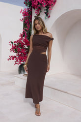 Summer Moon Off The Shoulder Maxi Dress Brown