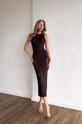 Waist Slim Hollow Knit Maxi Dress