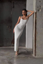 Ribbed Knit U Neck Maxi Dress