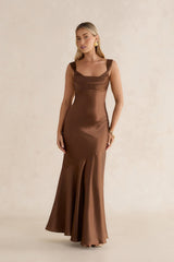 Wish From An Angel Satin Maxi Dress Brown