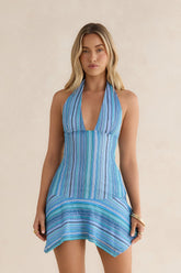 Island Palms Halter Mini Dress Blue