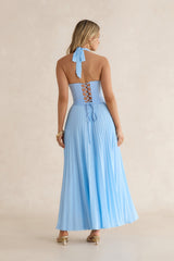 Paradise Falls Plisse Halter Maxi Dress Light Blue