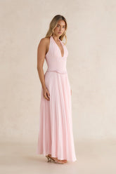 Paradise Falls Plisse Halter Maxi Dress Light Pink