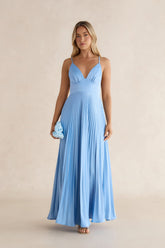 Ray Of Sunlight Plisse Satin Maxi Dress Blue