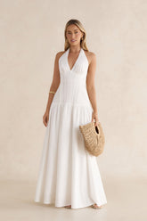 Seaside Gleam Halter Maxi Dress White
