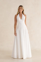 Seaside Gleam Halter Maxi Dress White