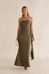Palm Escapes Strapless Maxi Dress Green
