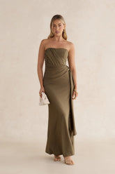 Palm Escapes Strapless Maxi Dress Green