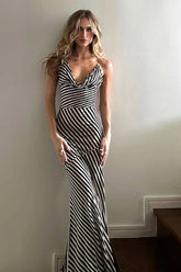 Strappy Open Back Striped Maxi Dress