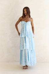 Know Your Heart Strapless Maxi Dress Blue