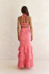 Heartbeat Haze Halter Maxi Dress Coral Orange