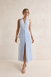 Robin Mesh Halter Maxi Dress Blue