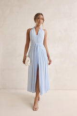 Robin Mesh Halter Maxi Dress Blue