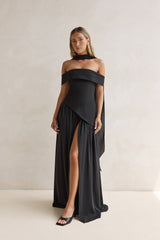 Midnight Elegance Off Shoulder Maxi Dress Black