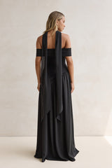Midnight Elegance Off Shoulder Maxi Dress Black