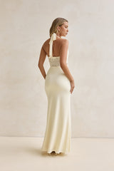 Seaside Glow Halter Maxi Dress Yellow