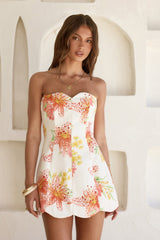 Crimson Bloom Strapless Mini Dress Floral