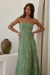 Swept Away Strapless Maxi Dress Green