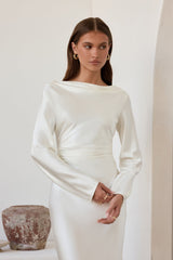 Cross The Skies Satin Long Sleeve Maxi Dress White