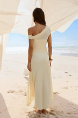 Coffee And Wine Mesh Off Shoulder Maxi Dress Yellow
