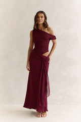 Modernity Mesh Off Shoulder Maxi Dress Burgundy