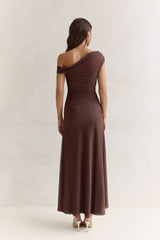 Coffee And Wine Mesh Off Shoulder Maxi Dress Brown