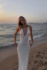 Knit Hollow Out Backless Maxi Dress