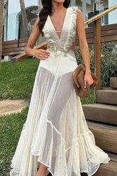 Sleeveless Tassel Mesh Maxi Dress