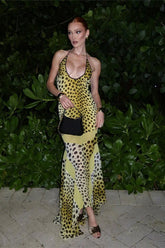 Sexy U Neck Backless Animal Print Maxi Dress