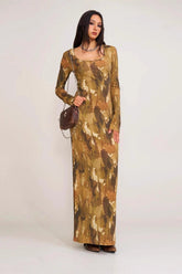 Solid Color Square Neck Bodycon Maxi Dress