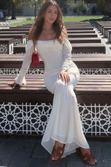 Mesh Double-Layer One-Shoulder Backless Mermaid Long Sleeve Maxi Dress