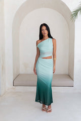 Soft Shades Off The Shoulder Mesh Maxi Dress Green