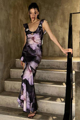 Ruffled U-Neck Backless Maxi Dress