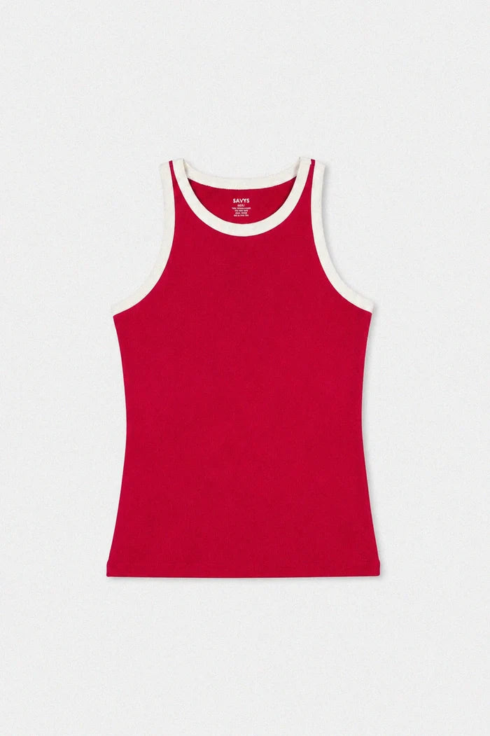 Contrast Rib Tank Top - Red