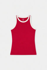 Contrast Rib Tank Top - Red