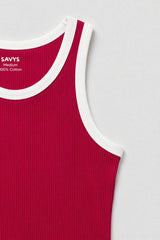 Contrast Rib Tank Top - Red