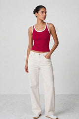 Contrast Rib Tank Top - Red