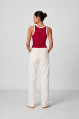 Contrast Rib Tank Top - Red