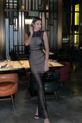 Sheer Mesh Sleeveless Bodycon Maxi Dress