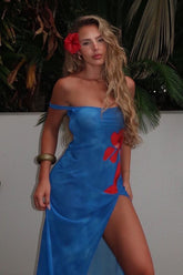 Elegant Floral Print Backless Split Maxi Dress