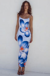 Large Floral Print Sleeveless Bodycon Maxi Dress
