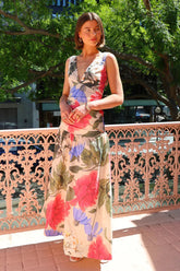 Fashion Floral Print V-neck Flowy Maxi Dress