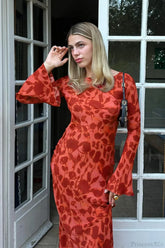 Fashion Print Fitted Crew Neck Maxi Dress