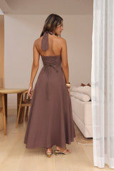 Keep It Classic Halter Maxi Dress Brown