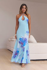Blooming Tide Halter Maxi Dress Blue