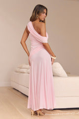 Glamour Of Yours Mesh Off Shoulder Maxi Dress Pink