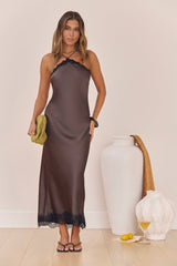 Feel The Moment Satin Maxi Dress Brown