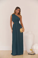 Summer Seduction One Shoulder Maxi Dress Teal