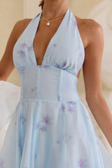Fantaisie Halter Mini Dress Blue