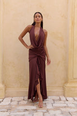Rooftop View Halter Maxi Dress Brown
